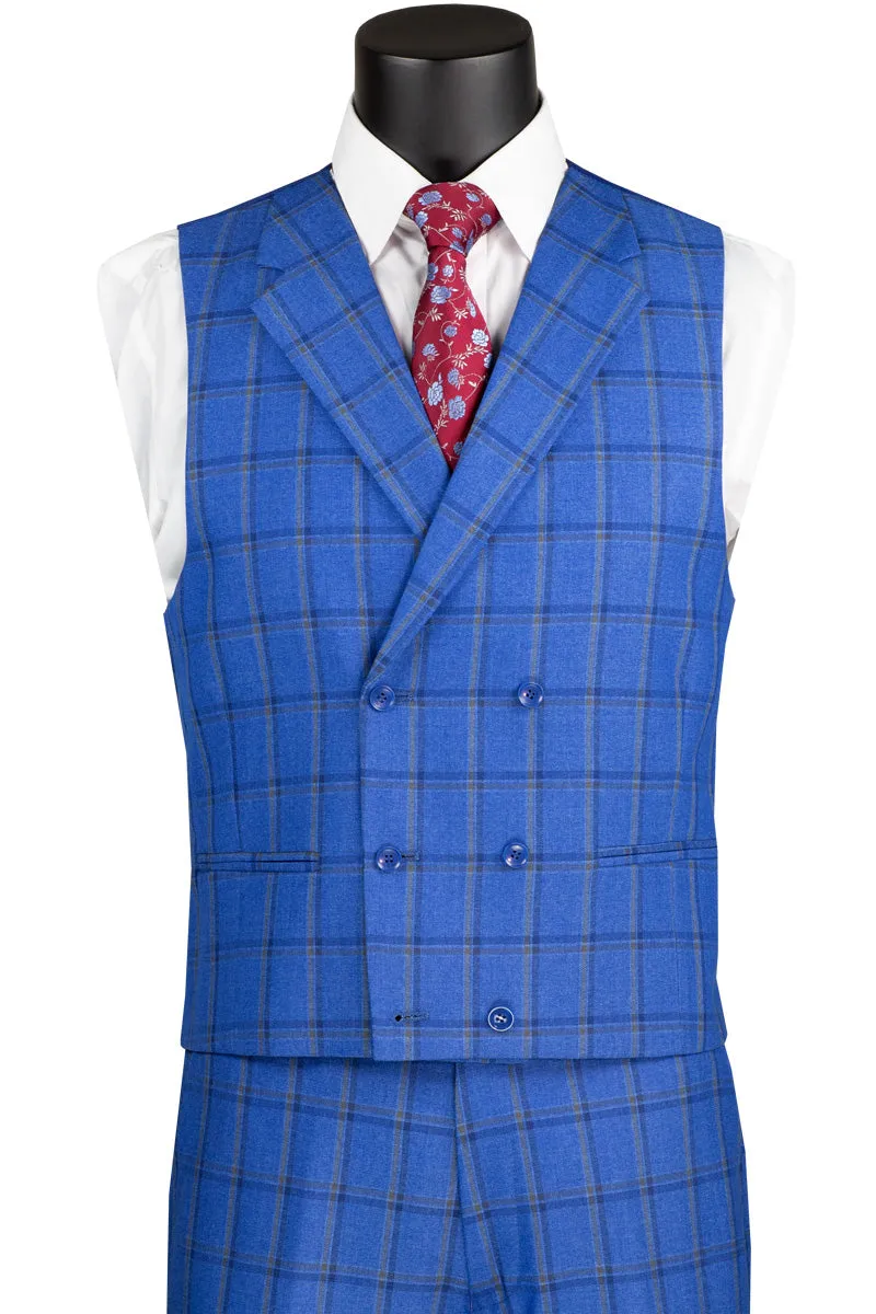 Vinci Modern Fit 3 Piece Windowpane Suit (Royal) MV2W-2