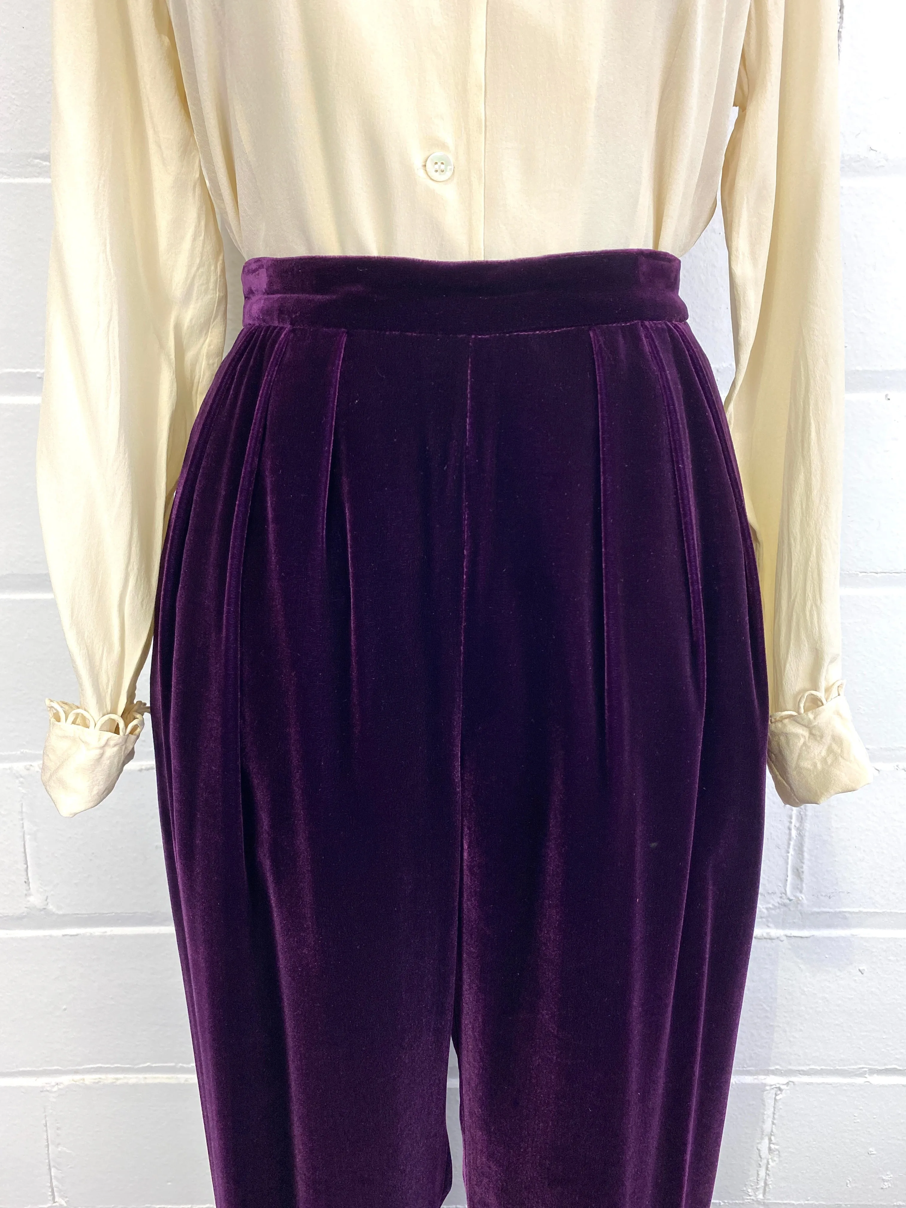 Vintage 1980s Purple Velvet Liz Claiborne Pleated Trousers, W27