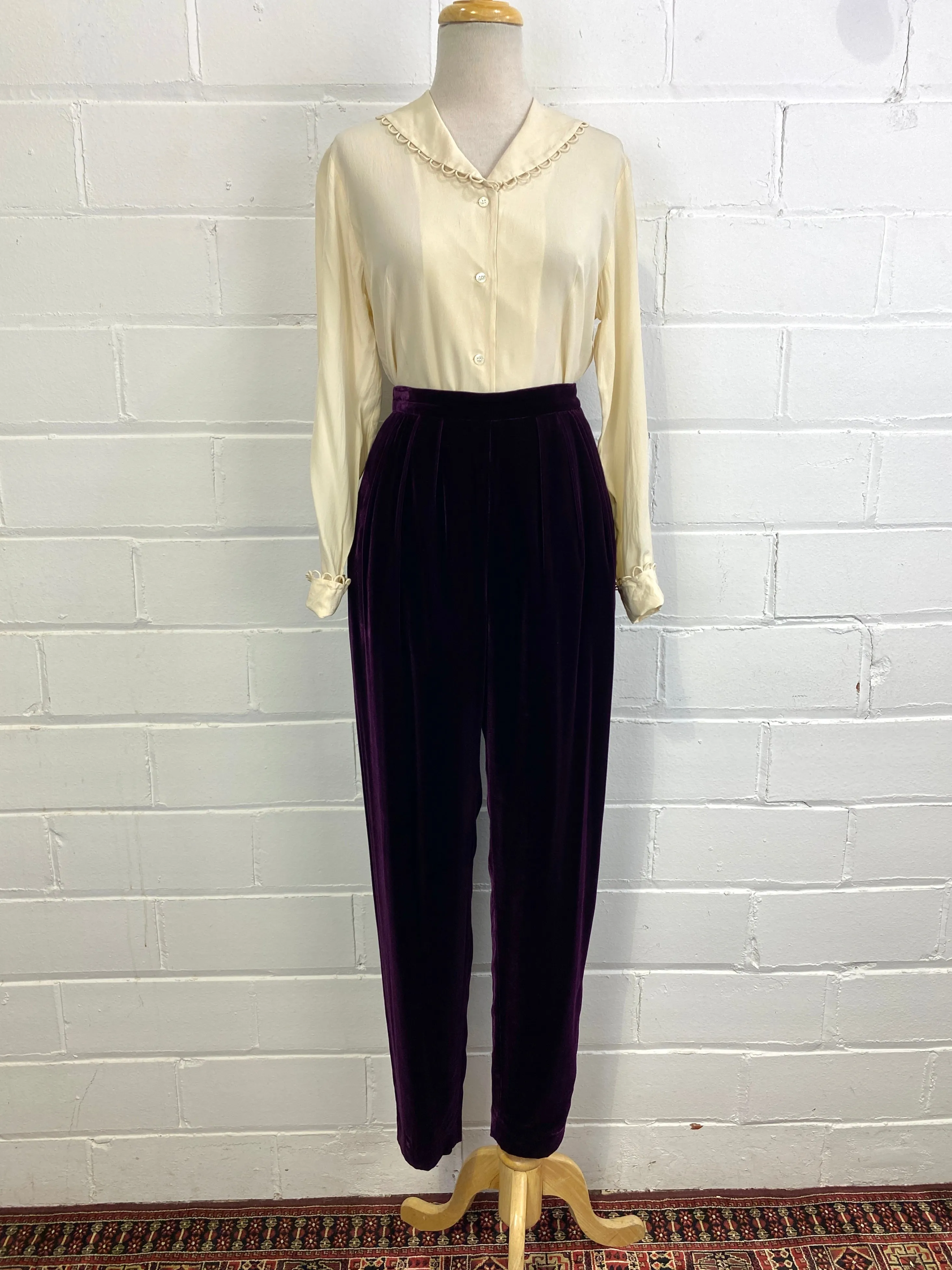 Vintage 1980s Purple Velvet Liz Claiborne Pleated Trousers, W27