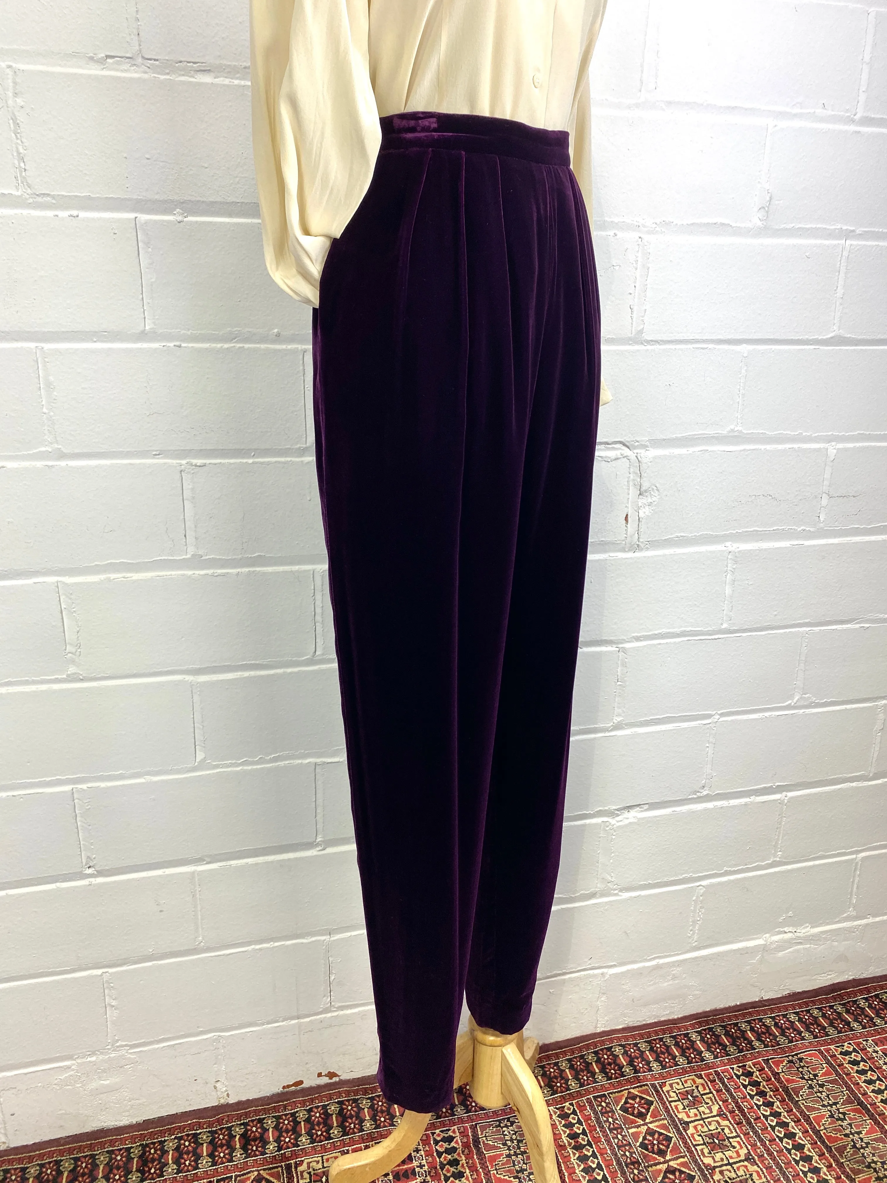 Vintage 1980s Purple Velvet Liz Claiborne Pleated Trousers, W27