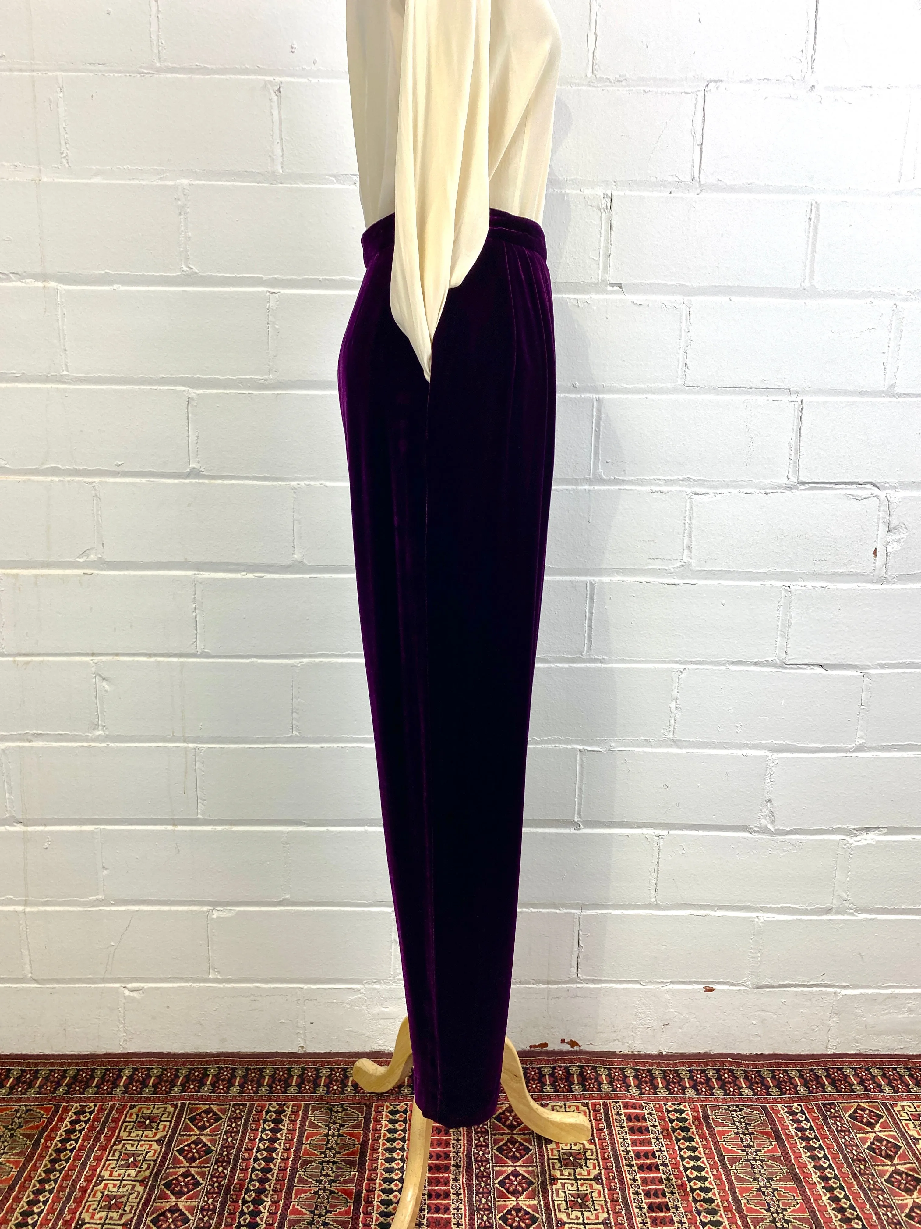 Vintage 1980s Purple Velvet Liz Claiborne Pleated Trousers, W27