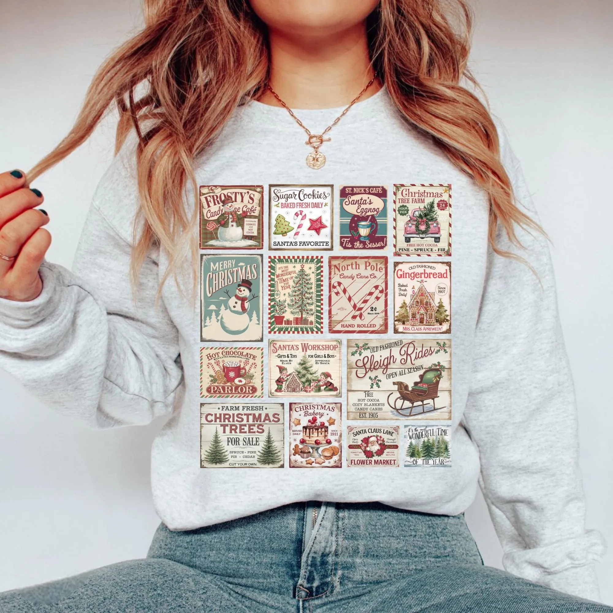 Vintage Christmas Patchwork Sweatshirt - Nostalgic and Festive Winter Style