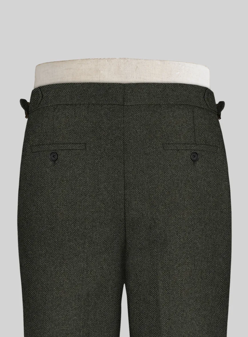 Vintage Flat Green Herringbone Tweed Highland Trousers