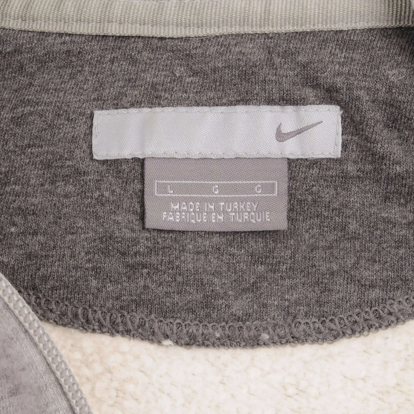 VINTAGE NIKE CLASSIC SWOOSH GRAY FULL ZIP HOODIE SWEATSHIRT 2000S SIZE LARGE