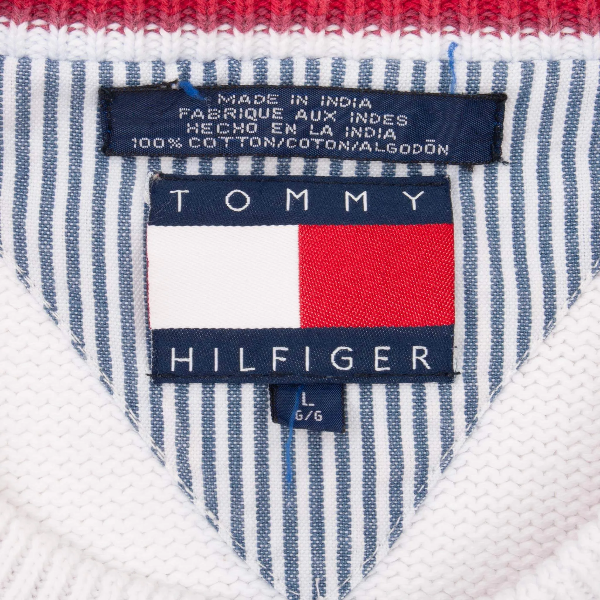 VINTAGE TOMMY HILFIGER 1990S WHITE KNIT SWEATER SIZE LARGE