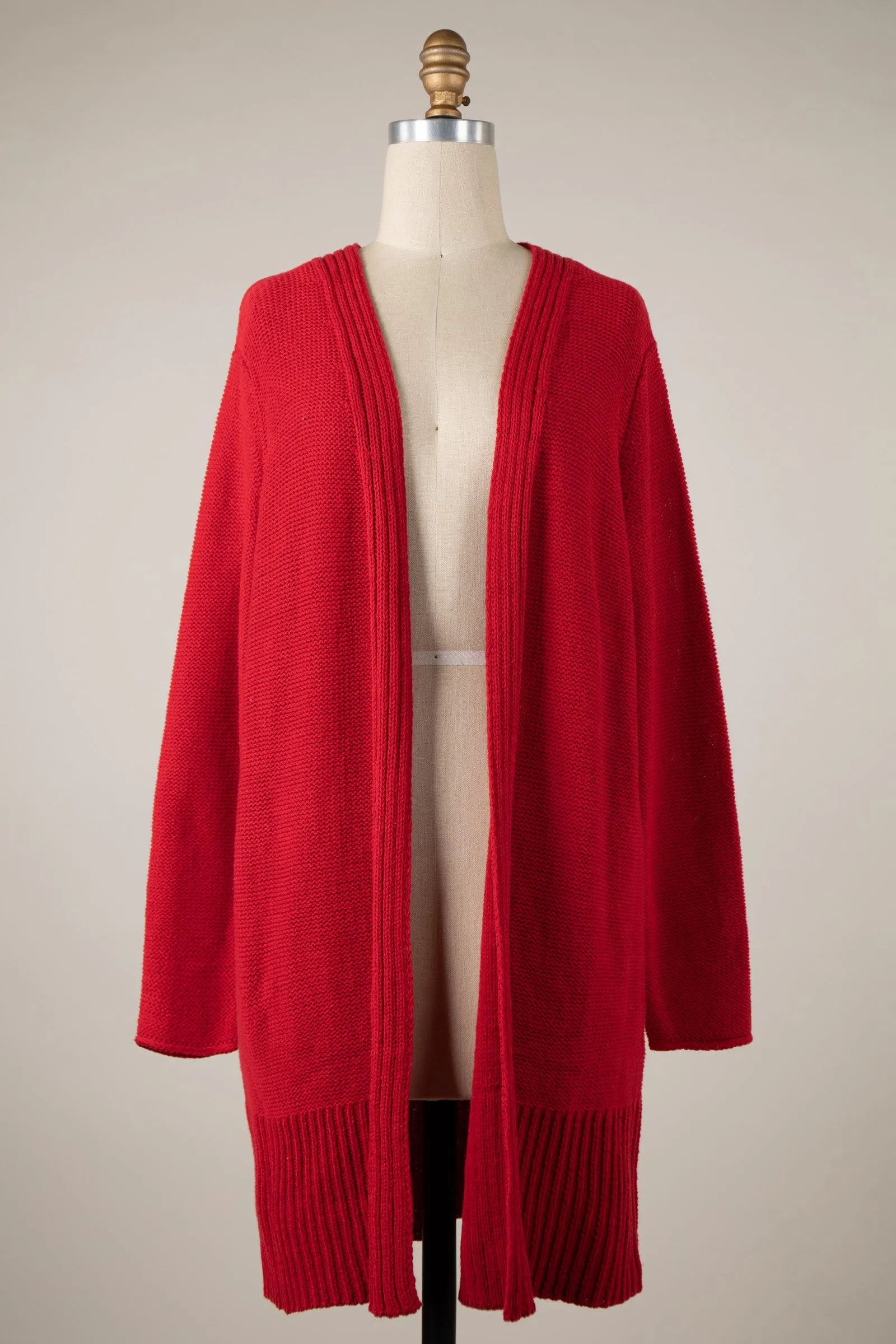 Waffle Knit Ribbed Trim Smooth Cardigan