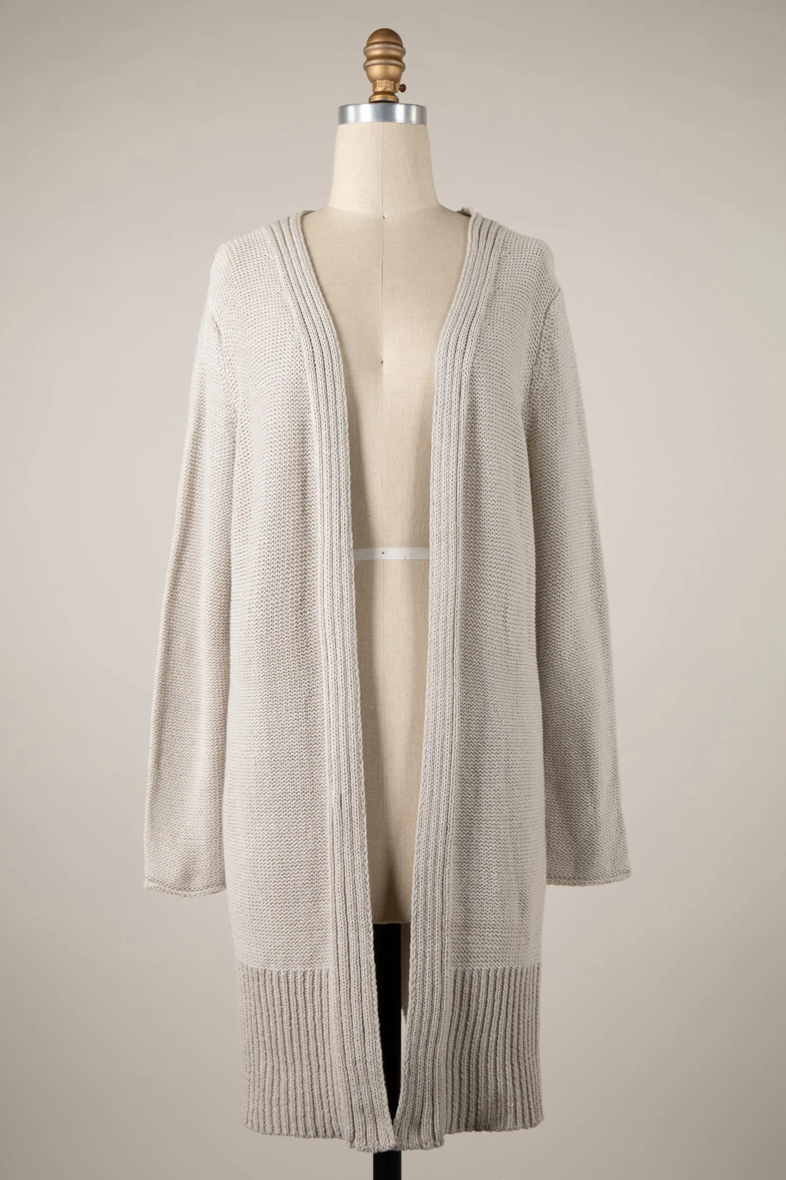 Waffle Knit Ribbed Trim Smooth Cardigan