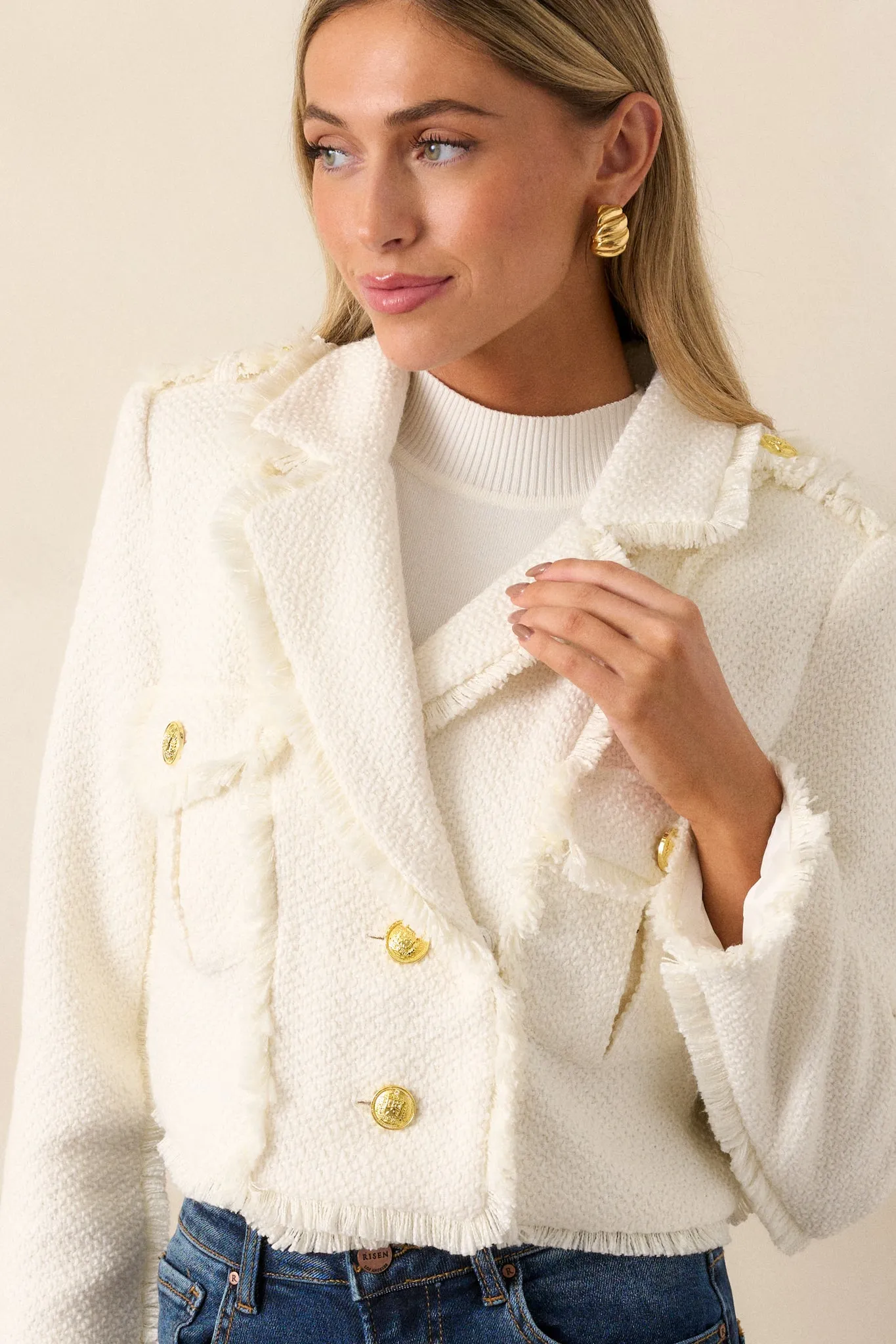 Whims of Fate White Cropped Tweed Blazer