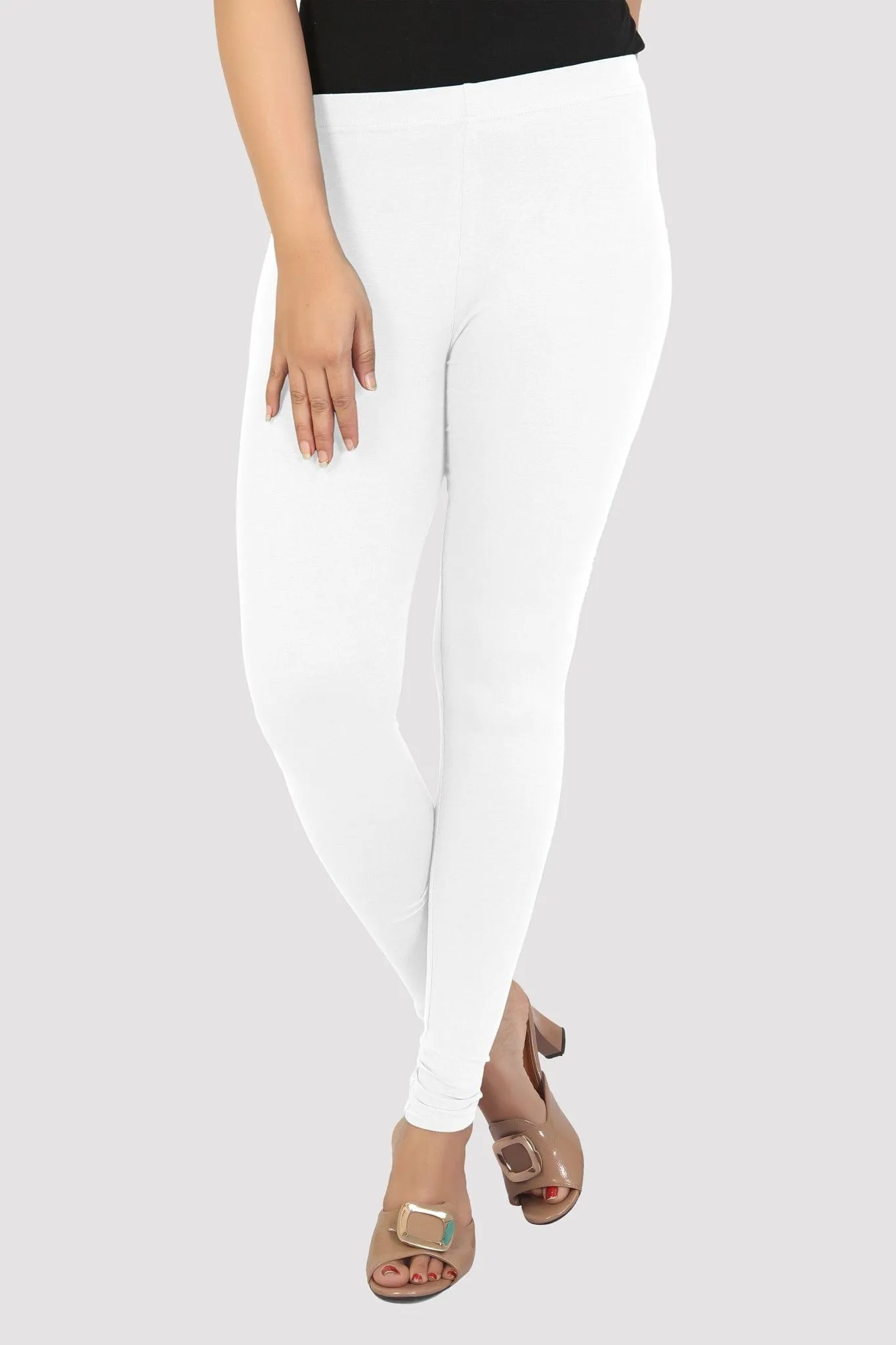 White Cotton Lycra Ankle Length Legging