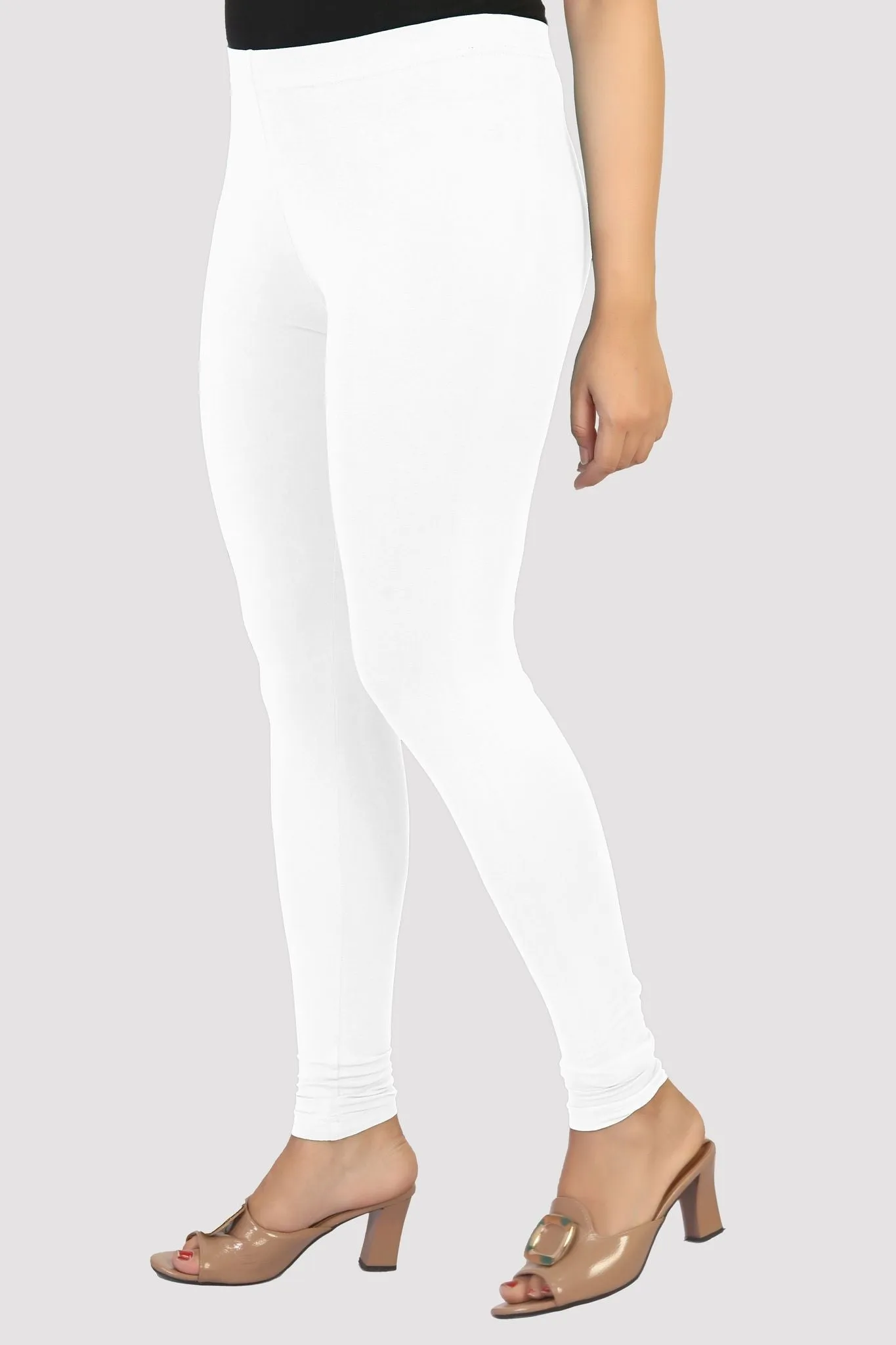 White Cotton Lycra Ankle Length Legging