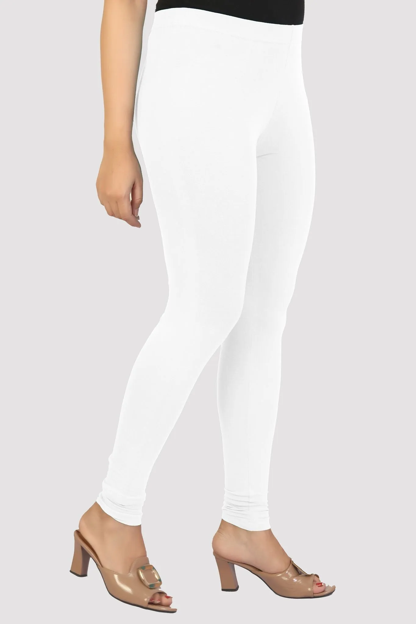 White Cotton Lycra Ankle Length Legging