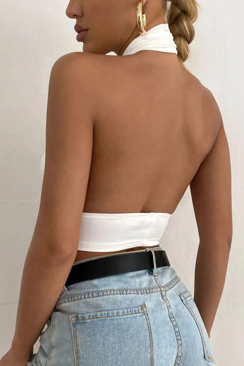 White Cross Front Halterneck Underbust Top