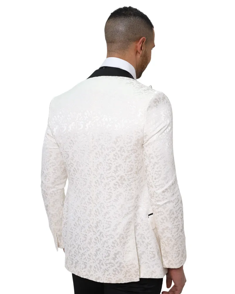 White Floral Blazer with Contrasting Lapel