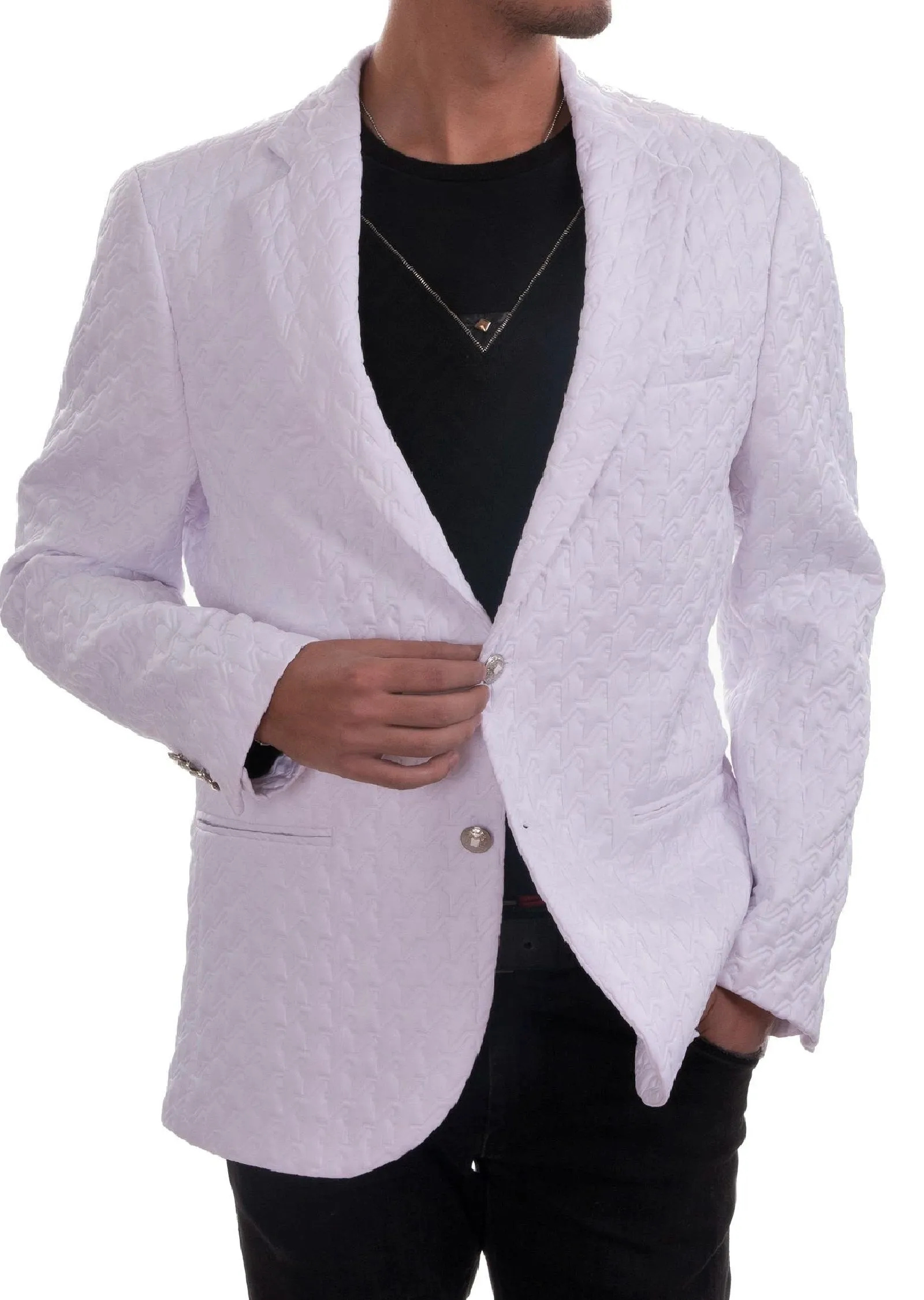 White Houndstooth Emboss Blazer