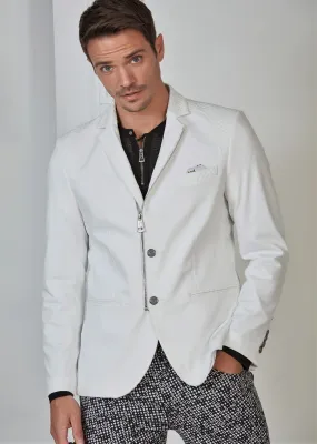 White Quilted Zipper Blazer