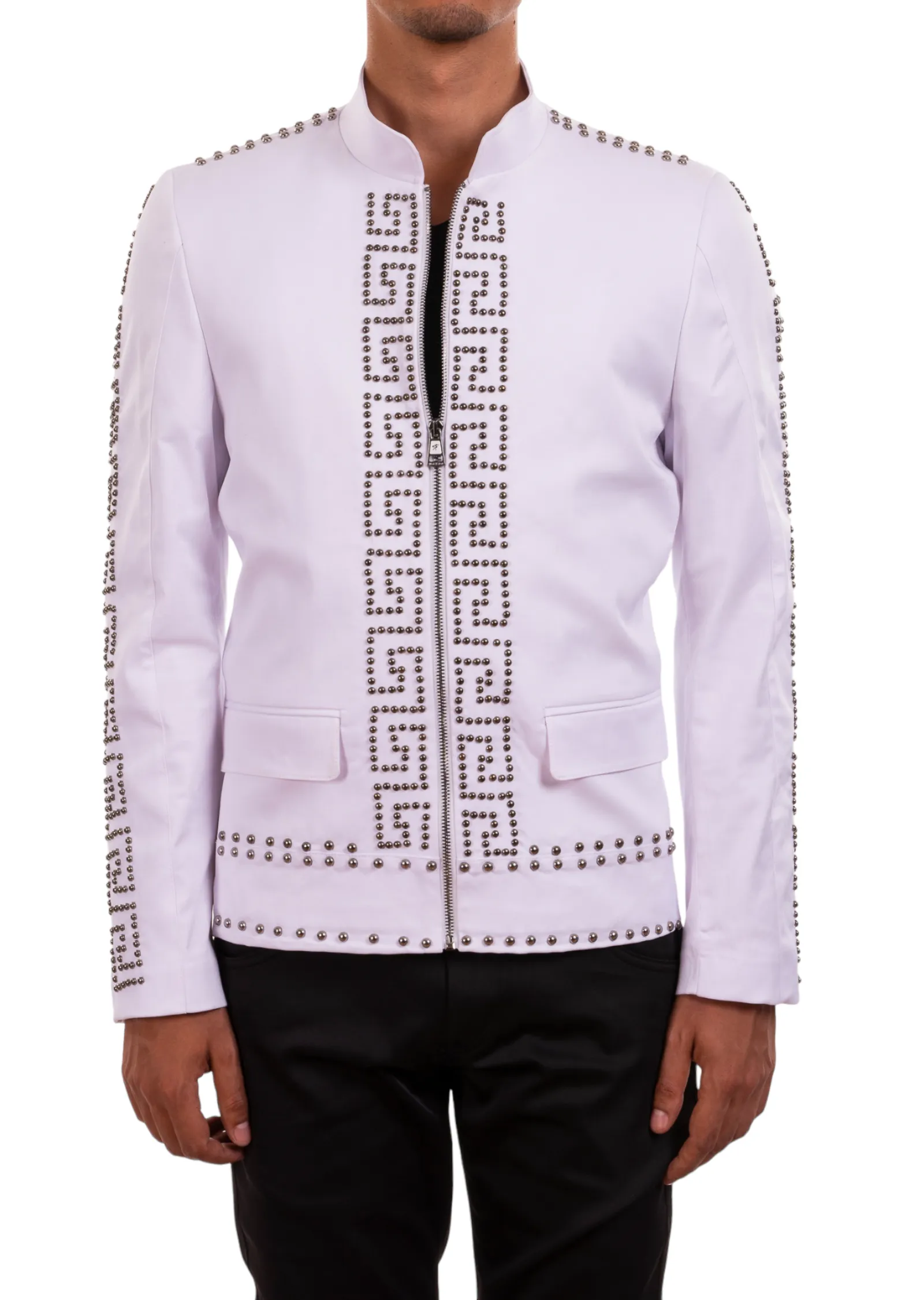 White Silver Meander Studded Jacket