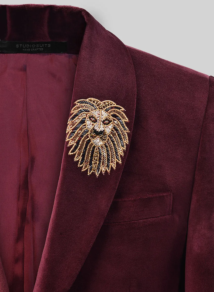 Wine Velvet Blazer - Lion Handwork