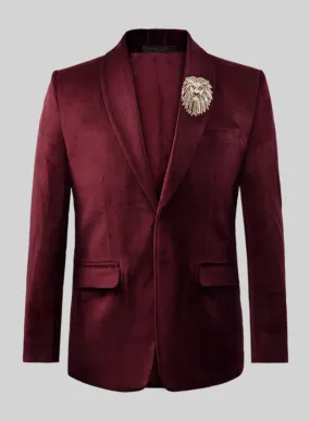 Wine Velvet Blazer - Lion Handwork