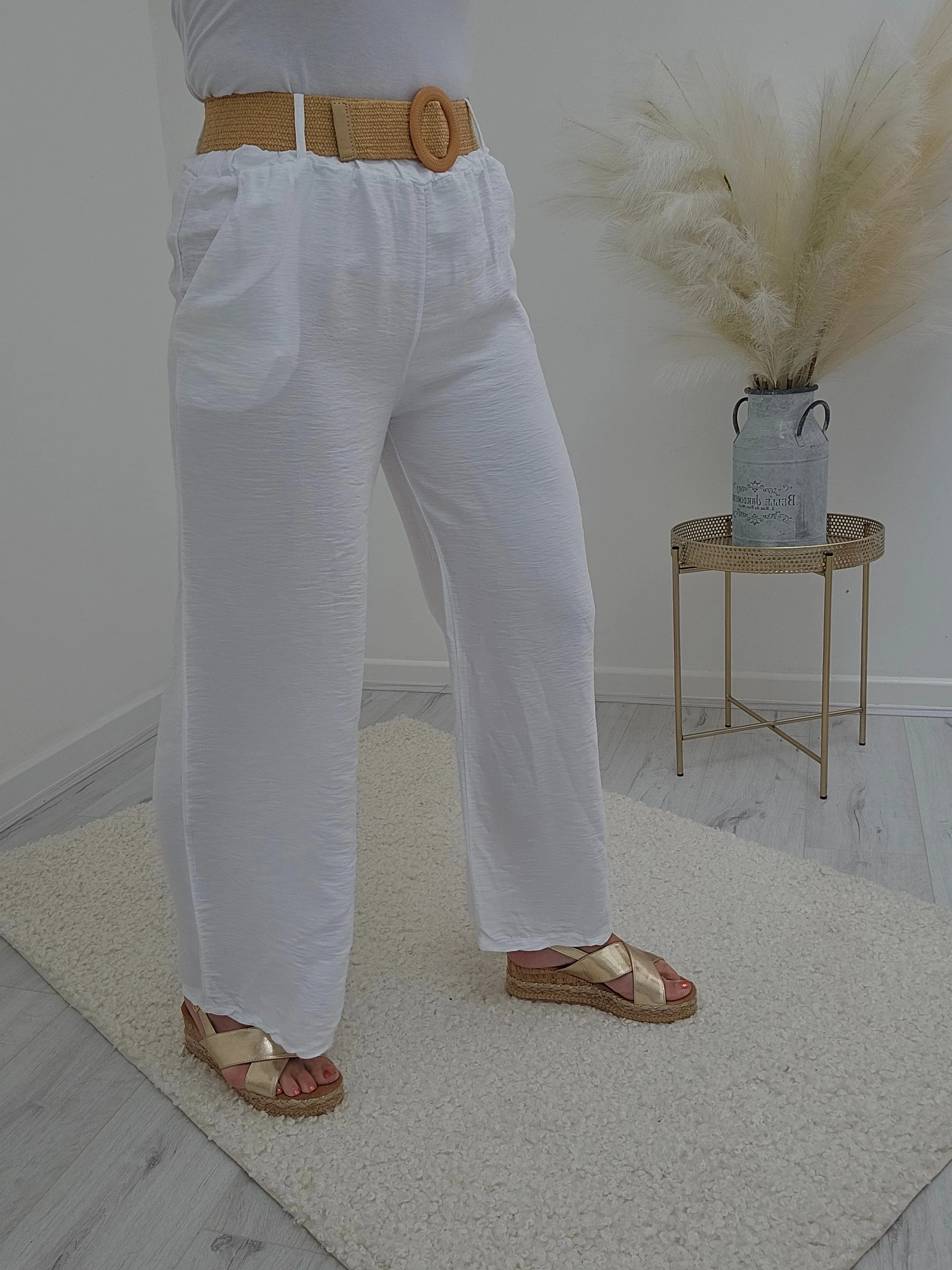 Winnie Wide Leg Trousers with Hessian Belt (choose your colour)