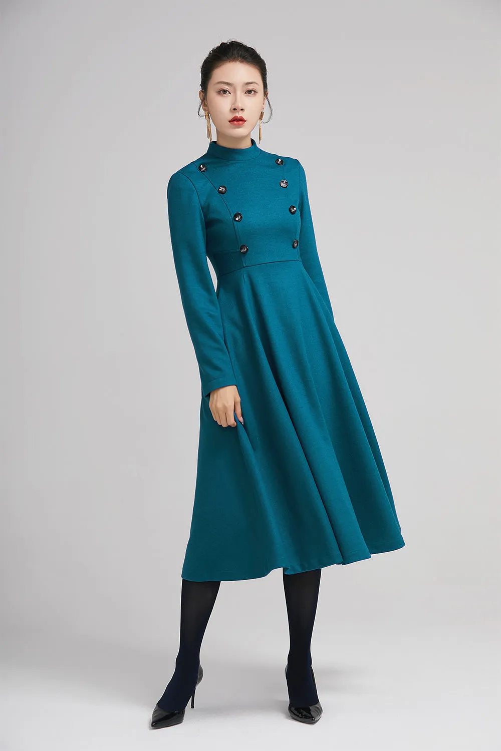 winter wool long fit and flare warm dress for women  2232