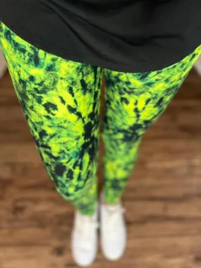 Witchful Thinking - Halloween Leggings: Black Green Tie Dye