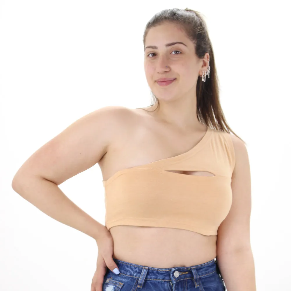 Women's One shoulder Crop Top,Peach