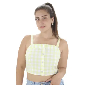 Women's Plaid Square Neck Crop Top,Yellow