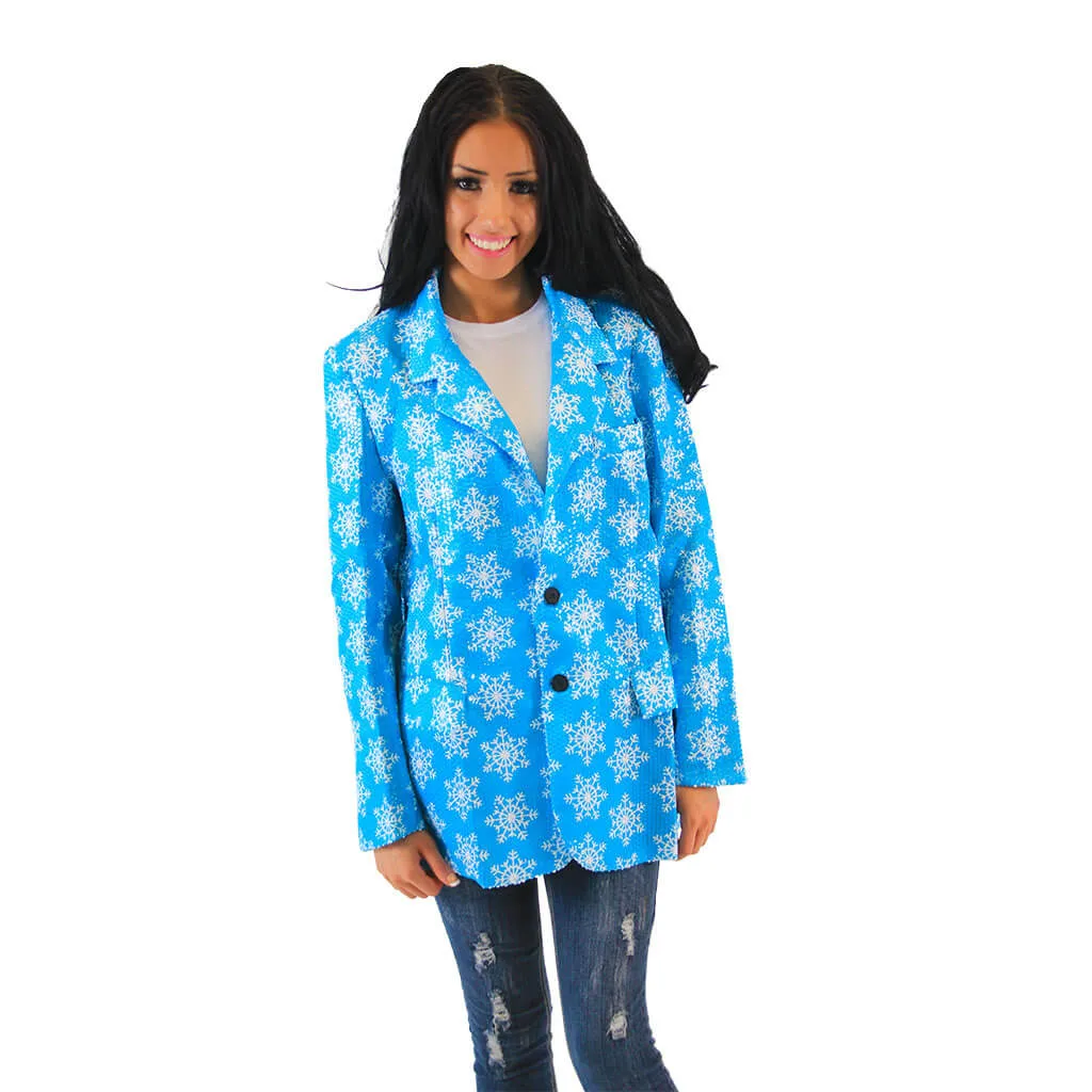 Women's Sequin Snowflakes Ugly Christmas Blazer Jacket